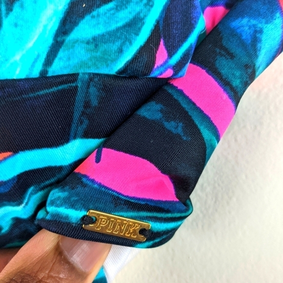 PINK VS Halter Palm Leaf Print Tie Back Bikini Top Women's S - Picture 2 of 4